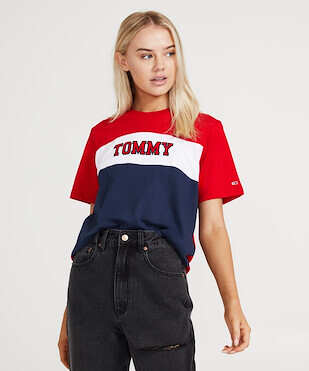 tommy jeans colourblock stripe logo sweatshirt