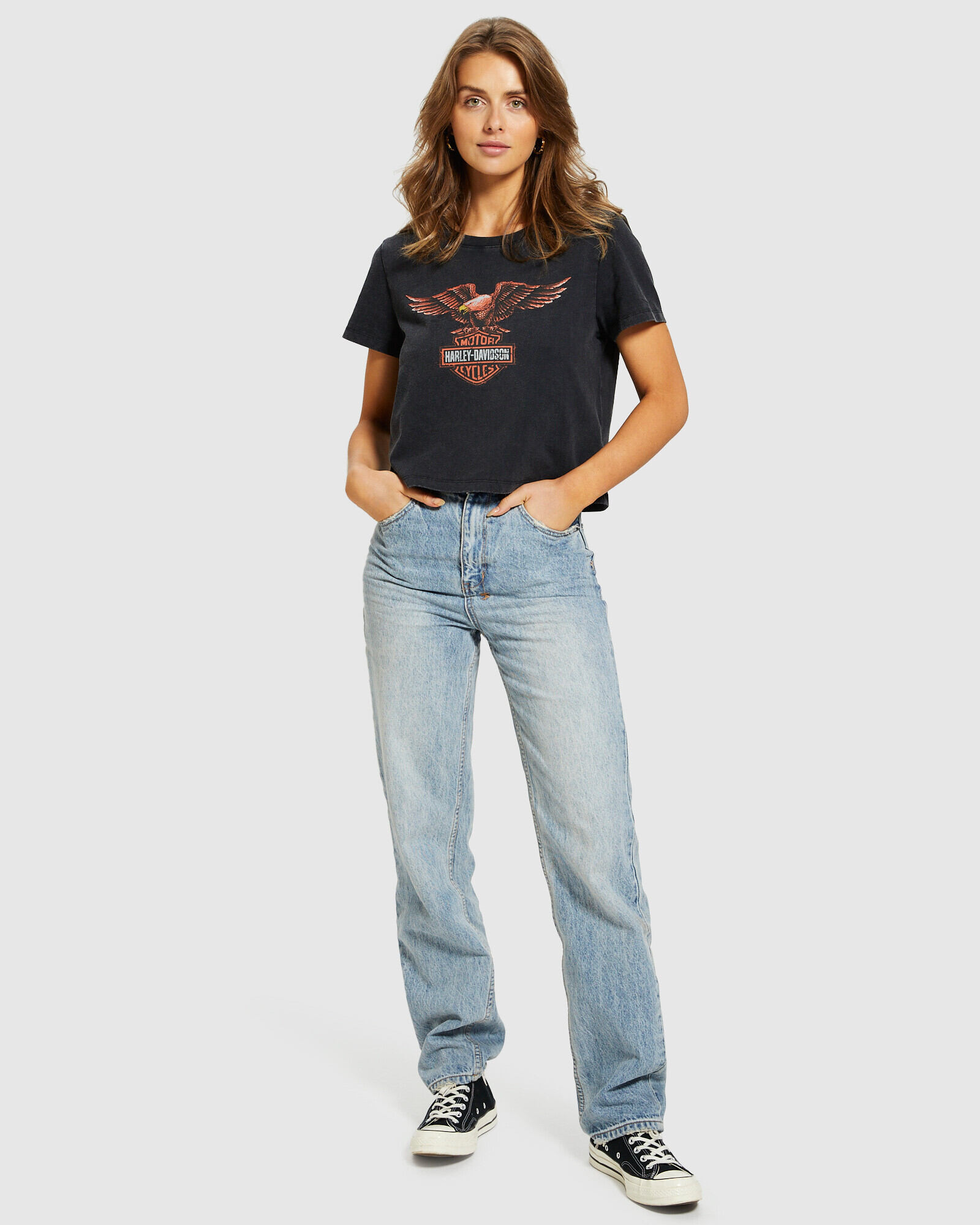 Harley Davidson Eagle Fb Skull Crop T Shirt Black Short Sleeve T Shirts T Shirts T Shirts Singlets Clothing Shop Womens General Pants Co