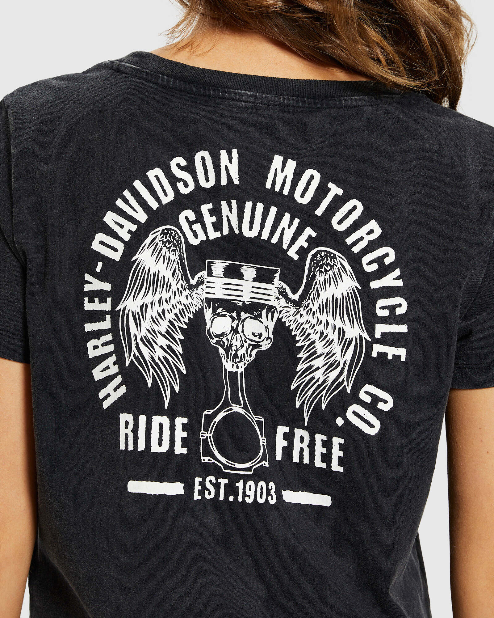 Harley Davidson Eagle Fb Skull Crop T Shirt Black Short Sleeve T Shirts T Shirts T Shirts Singlets Clothing Shop Womens General Pants Co
