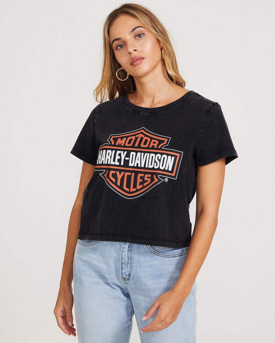 Harley Davidson Crop Bar And Shield T Shirt Black Short Sleeve T Shirts T Shirts T Shirts Singlets Clothing Shop Womens General Pants New Zealand
