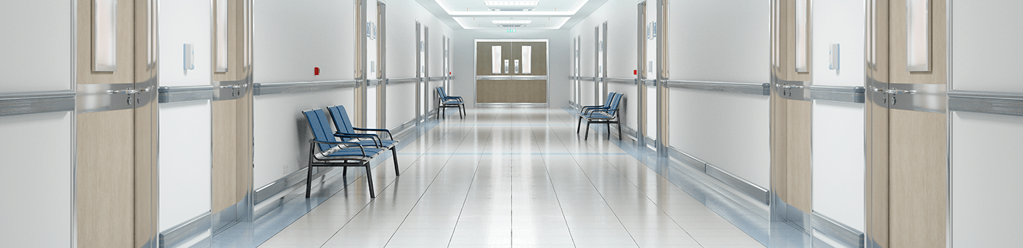 Hallway of hospital with VCT floors