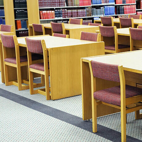 Carpet and upholstered chairs in school library