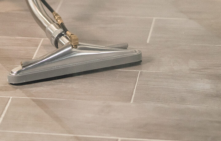 Tile floors being professionally cleaned