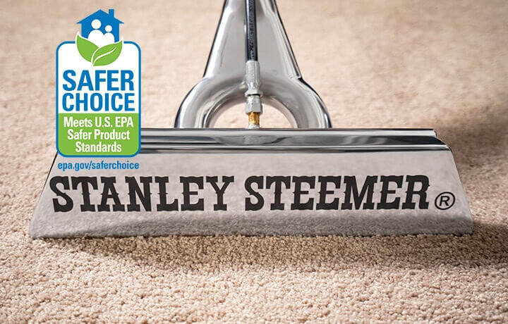 Stanley Steemer carpet cleaning wand on clean carpet. Stanley Steemer has been recognized for safe carpet cleaning by the EPA. Click here to learn more.