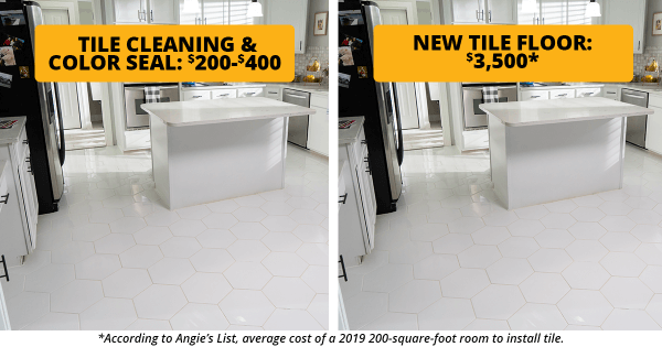Comparing the cheaper cost of tile cleaning and color seal versus the costly expense of buying new tile floor
