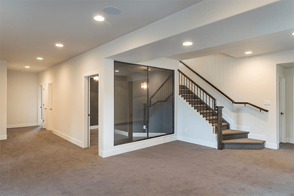 Basement of home with clear wall