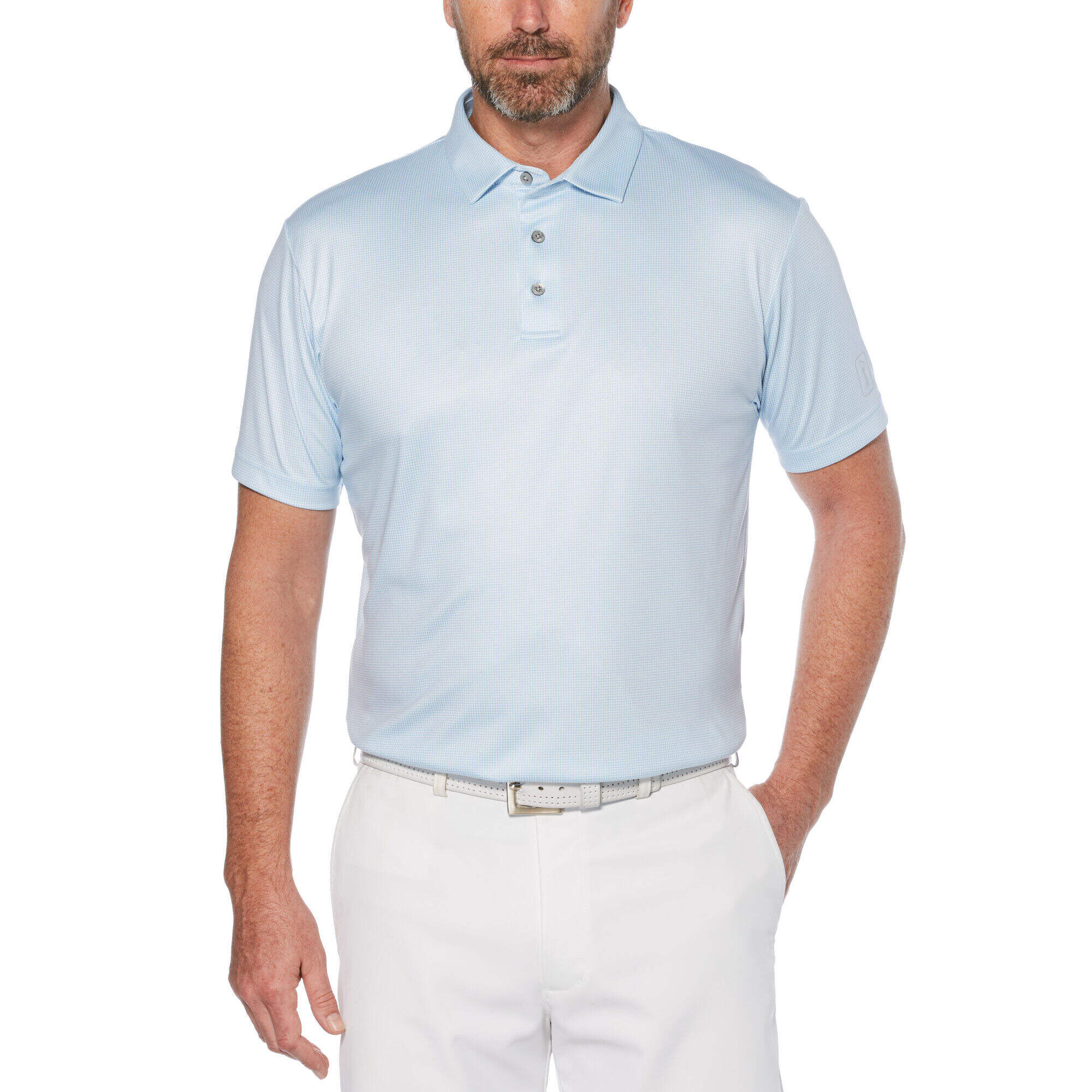 Mini Gingham Print Short Sleeve Golf Polo Shirt