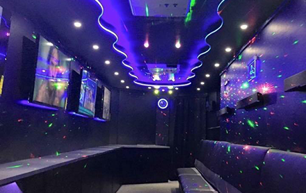 The inside of a gaming party bus by East Coast Gaming 2U.