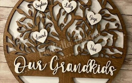 Custom wood carved family tree hanging created and sold by LivaBella Designs.