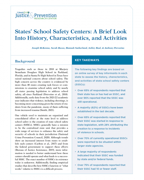 States’ School Safety Centers: A Brief Look Into History, Characteristics, and Activities