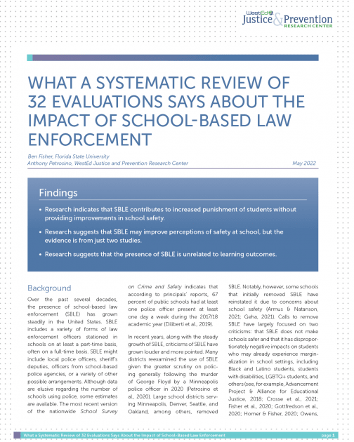 What a Systematic Review of 32 Evaluations Says About the Impact of School-Based Law Enforcement