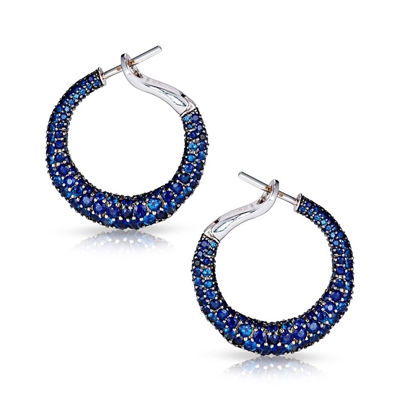 White Gold & Blue Sapphire Hoop Earrings | Fabergé