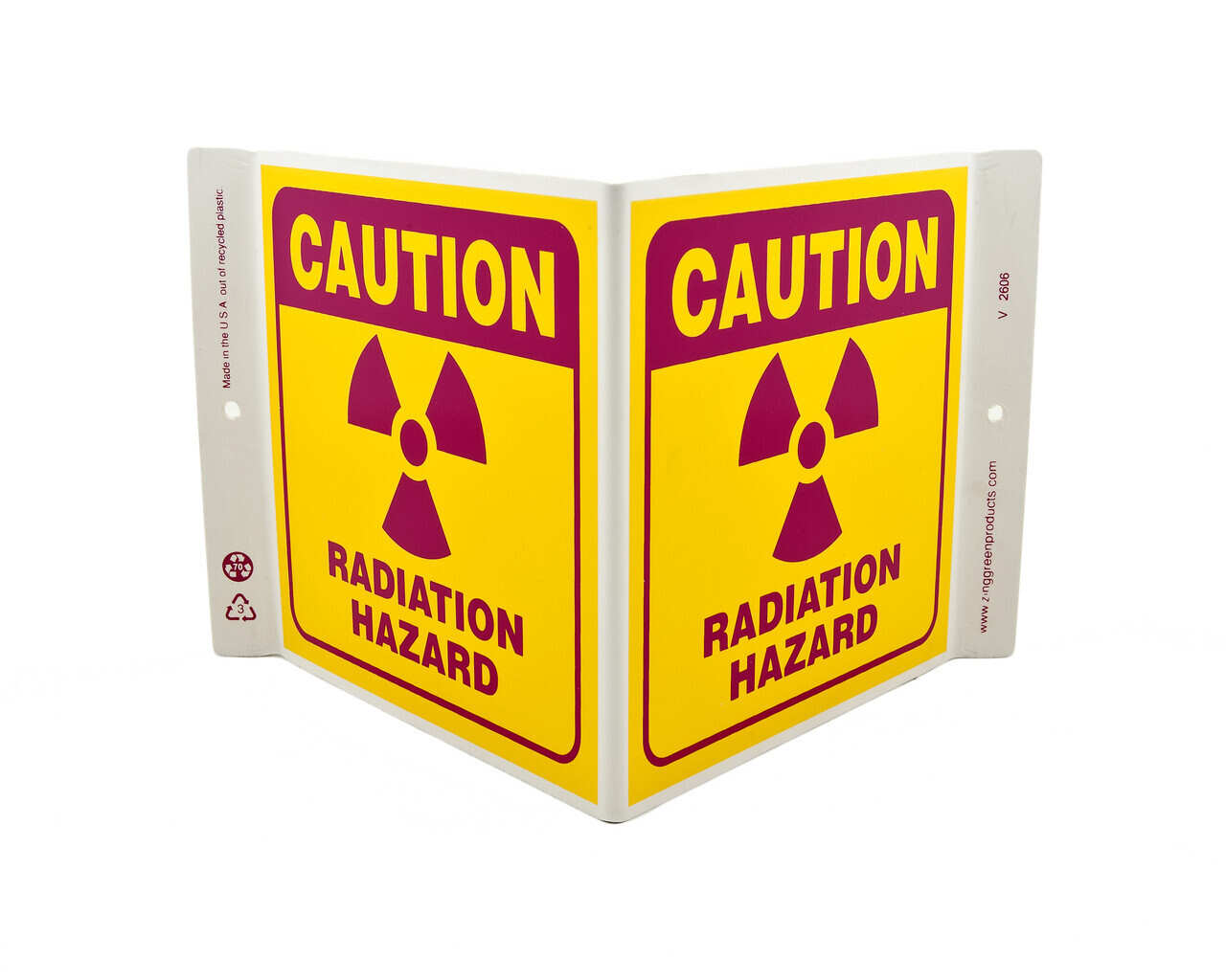 Recycled Plastic 7Hx12Wx5D Radiation Hazard ZING 2606 Eco Safety V Sign 