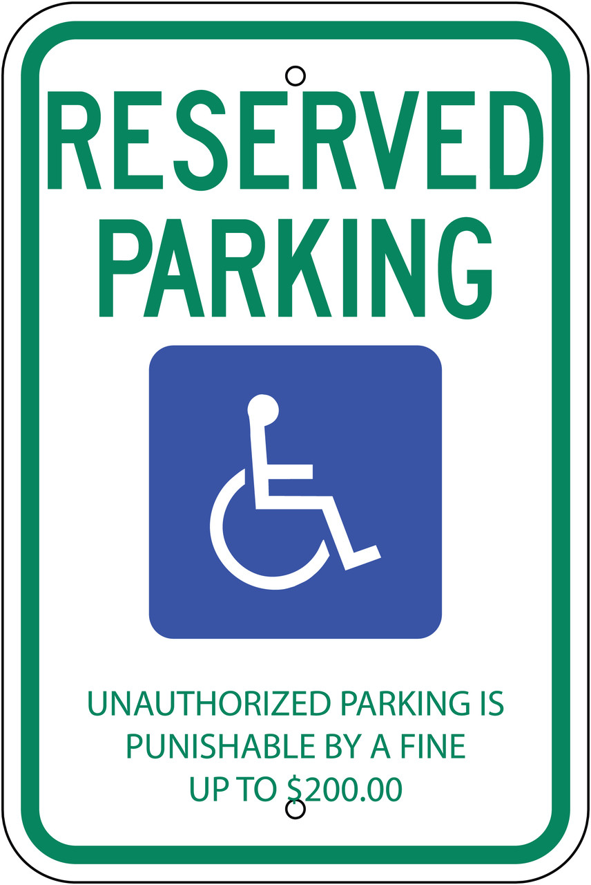 3M Reflective Green $200 Handicap Disabled Parking Fine Sign Municipal Grade 