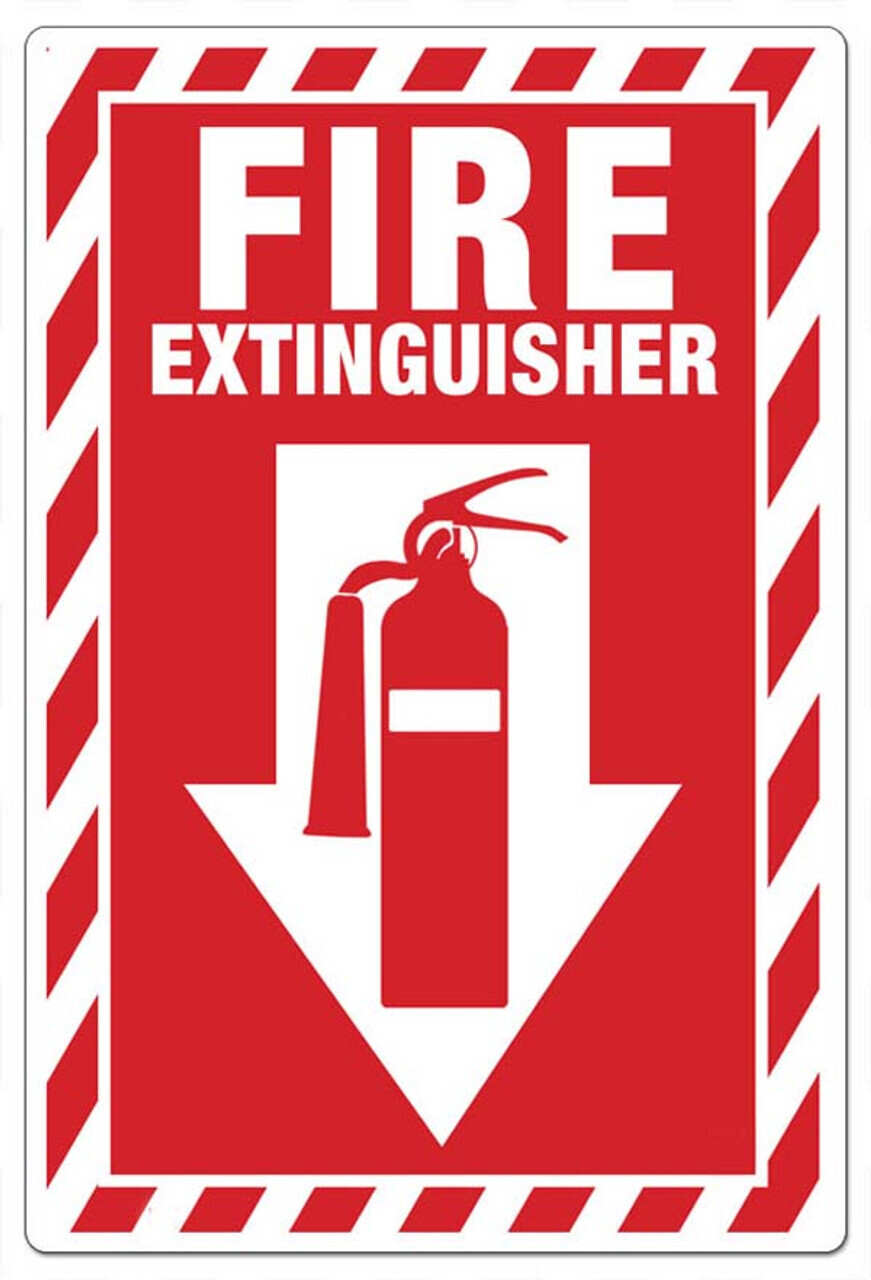 Red on White Recycled Polystyrene SelfAdhesive Fire Extinguisher with Arrow 14 Height x 3.25 Width ZING 1885S Zing Safety Sign 