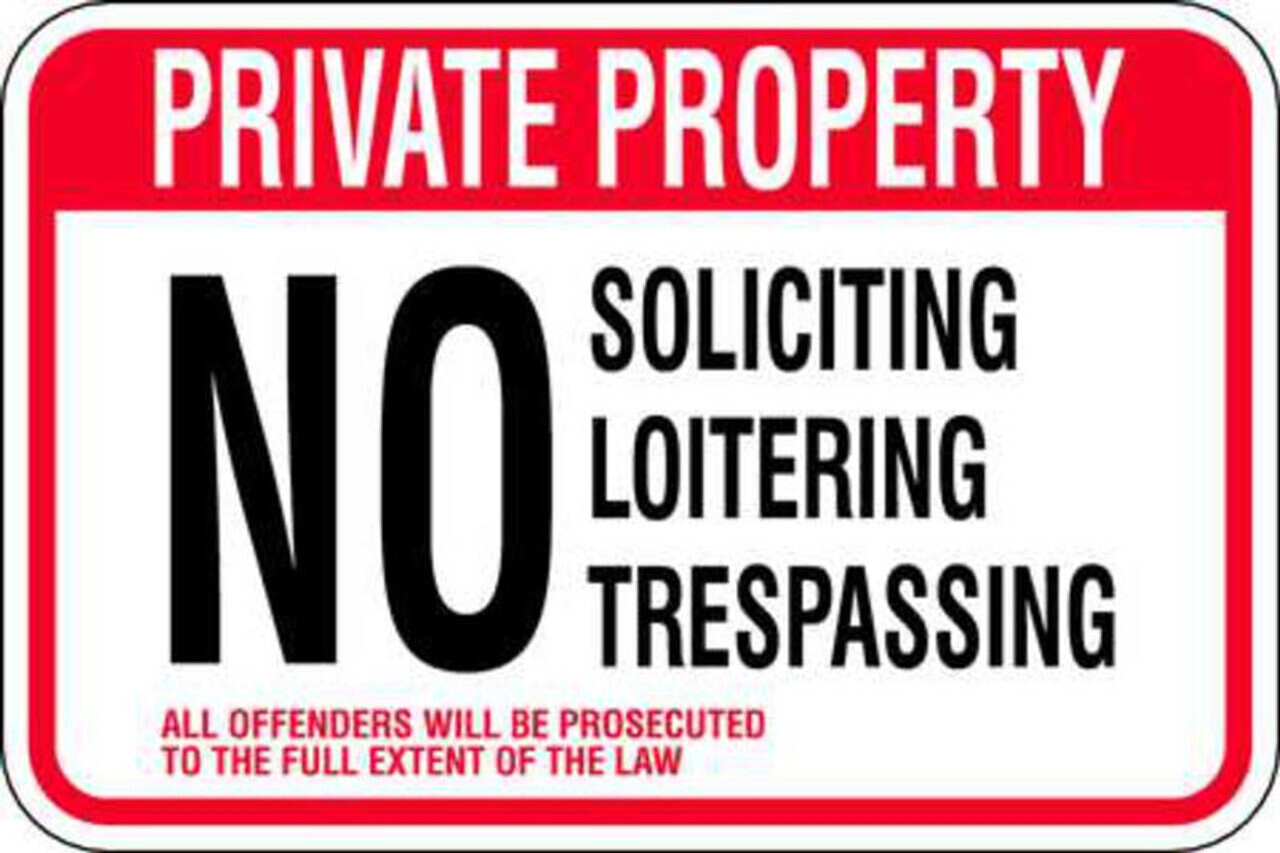 NO SOLICITING TRESPASSING SIGN DURABLE ALUMINUM NO RUST PRIVATE PROPERTY #568 NT 