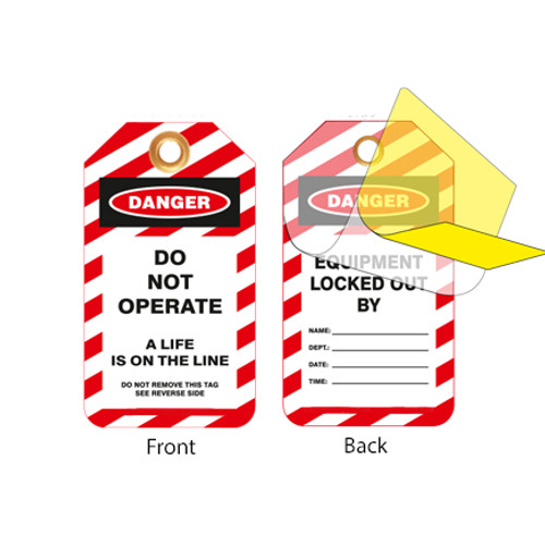 "DANGER Equipment Locked Out" 6" x 3" Lockout Tag w/ Brass Grommet 10 PACK 