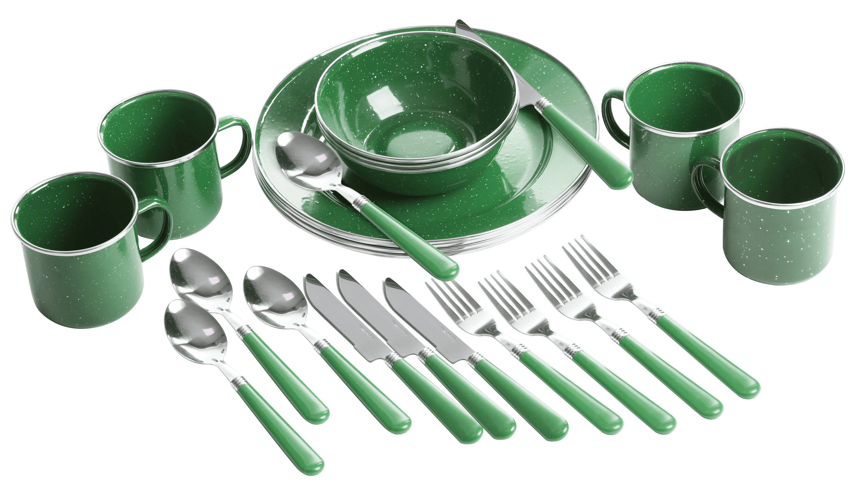 Mugs /& Utensils Deluxe 24-Piece Enamel Tableware Set Bowls Plates