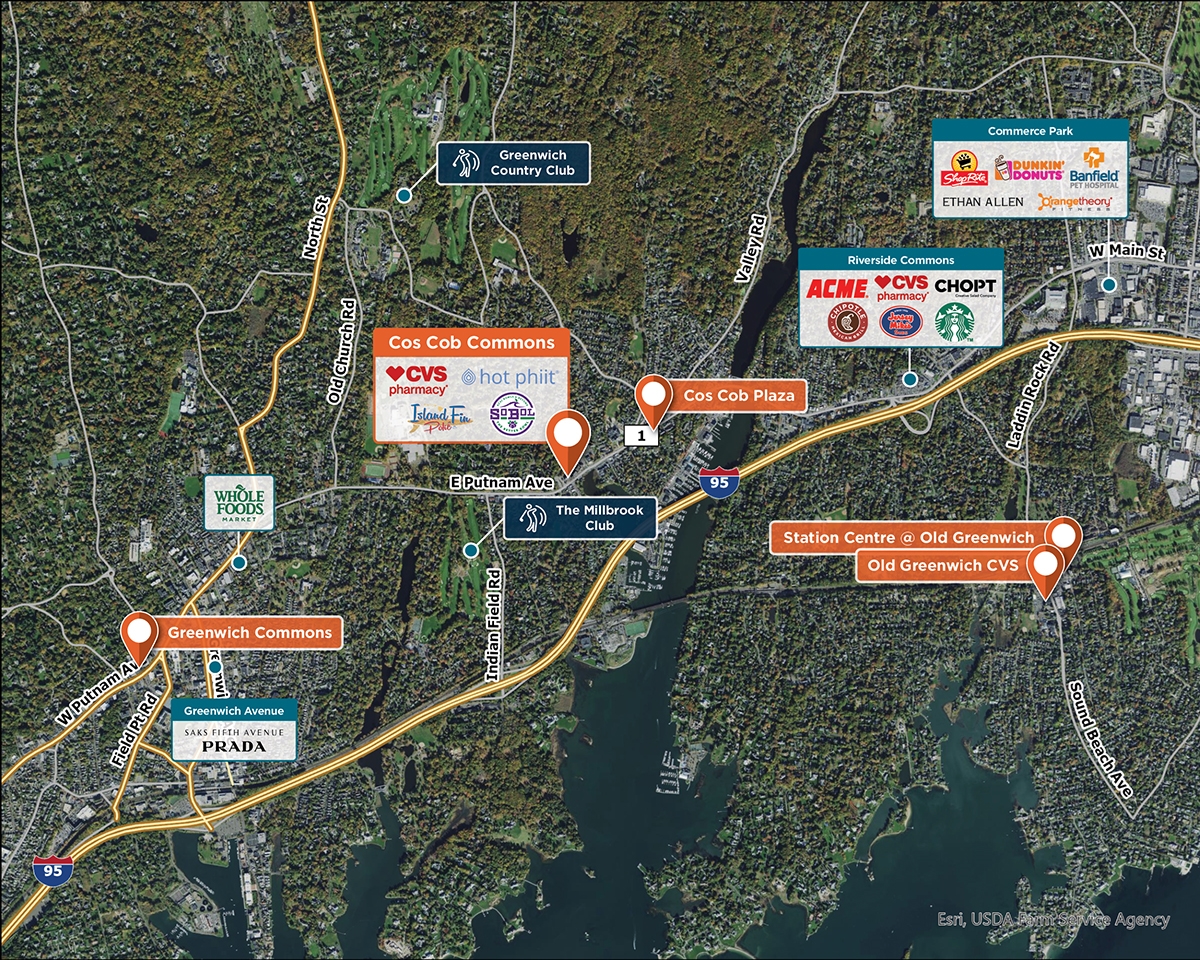 Cos Cob Commons Trade Area Map for Greenwich, CT 06807