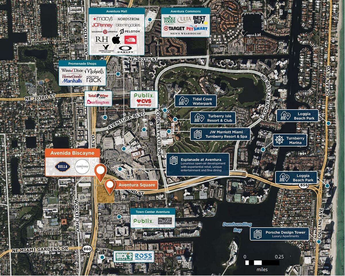 Avenida Biscayne Trade Area Map for Aventura, FL 33180