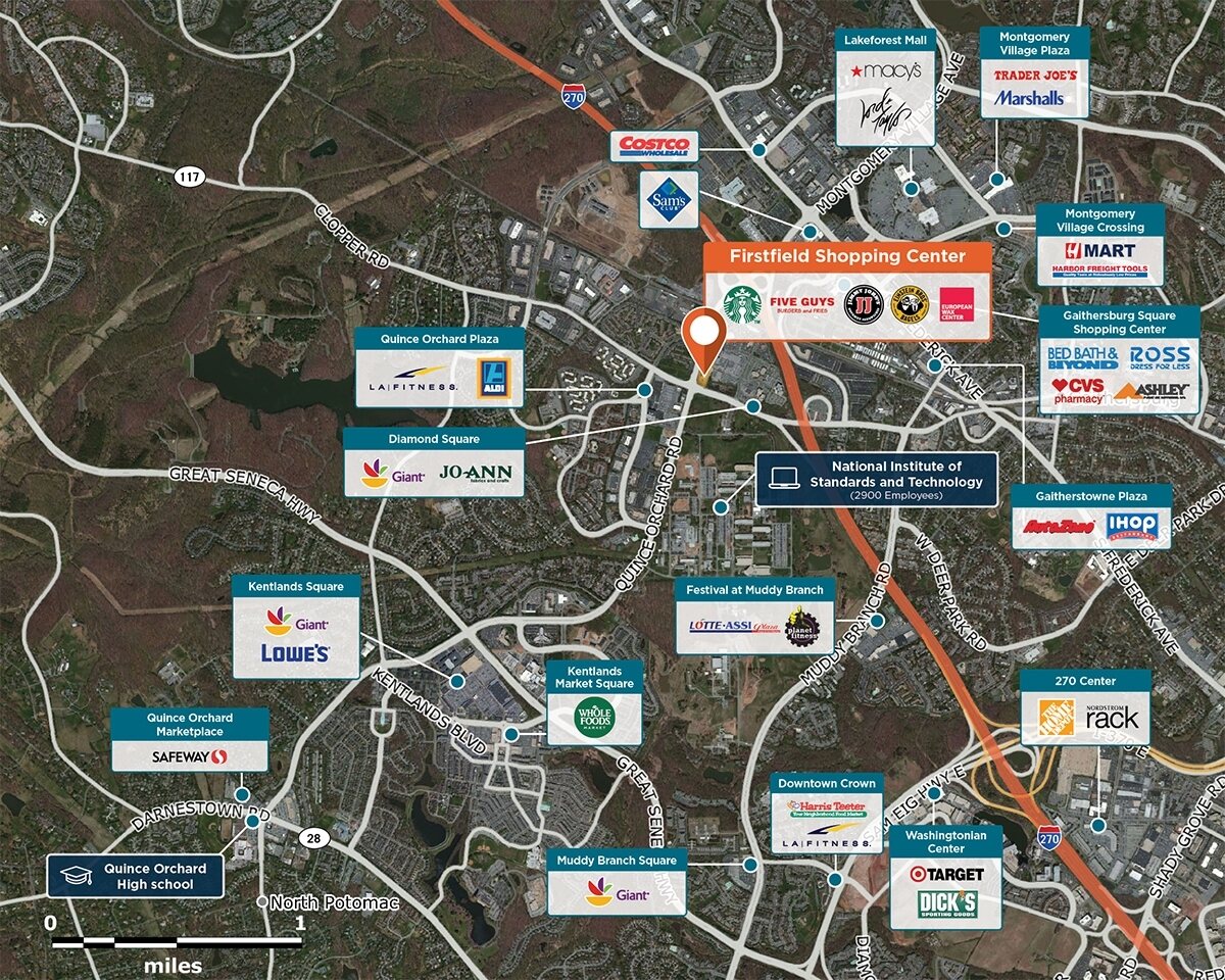 Firstfield Shopping Center Trade Area Map for Gaithersburg, MD 20878