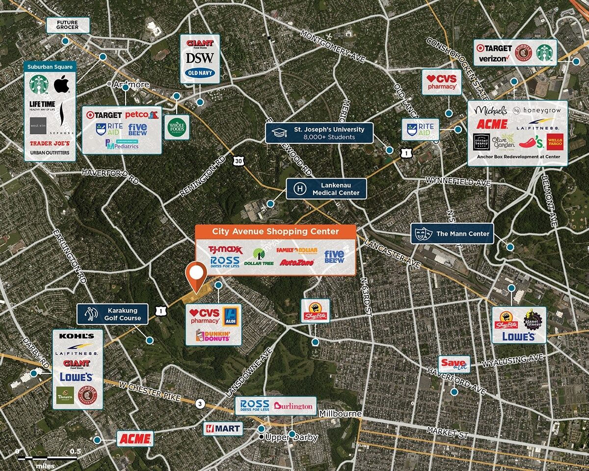 City Avenue Shopping Center Trade Area Map for Philadelphia, PA 19151
