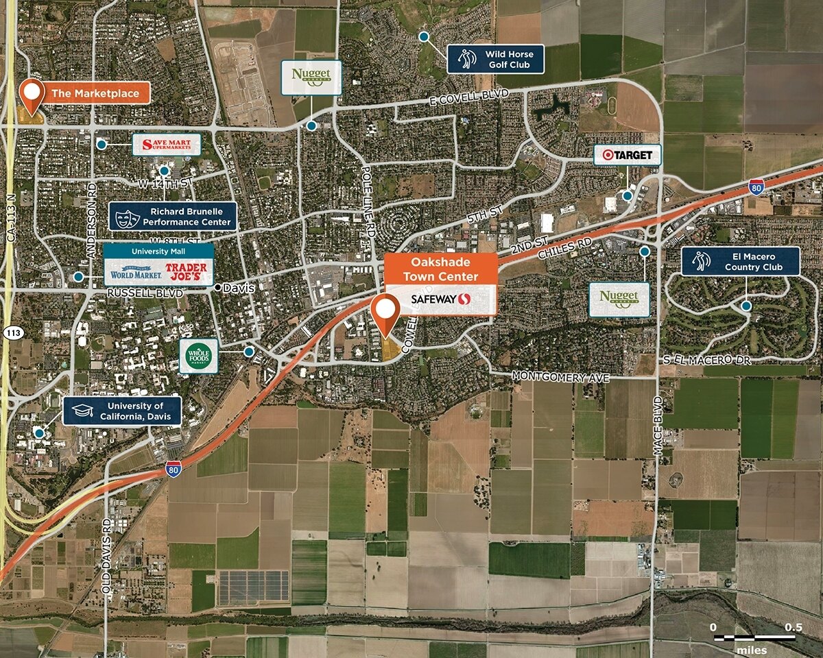 Oakshade Town Center Trade Area Map for Davis, CA 95618