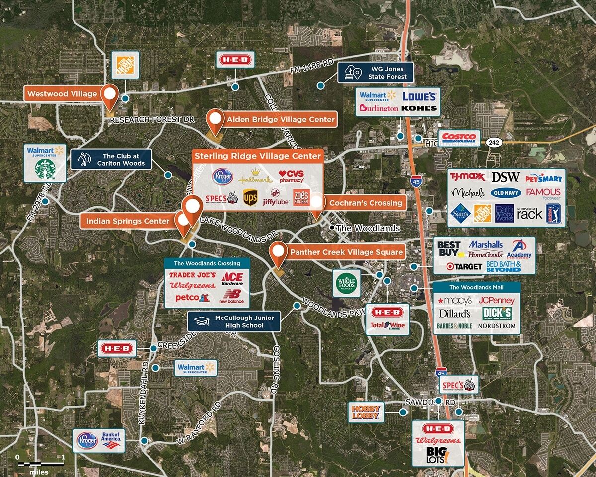 Sterling Ridge Village Center Trade Area Map for The Woodlands, TX 77382
