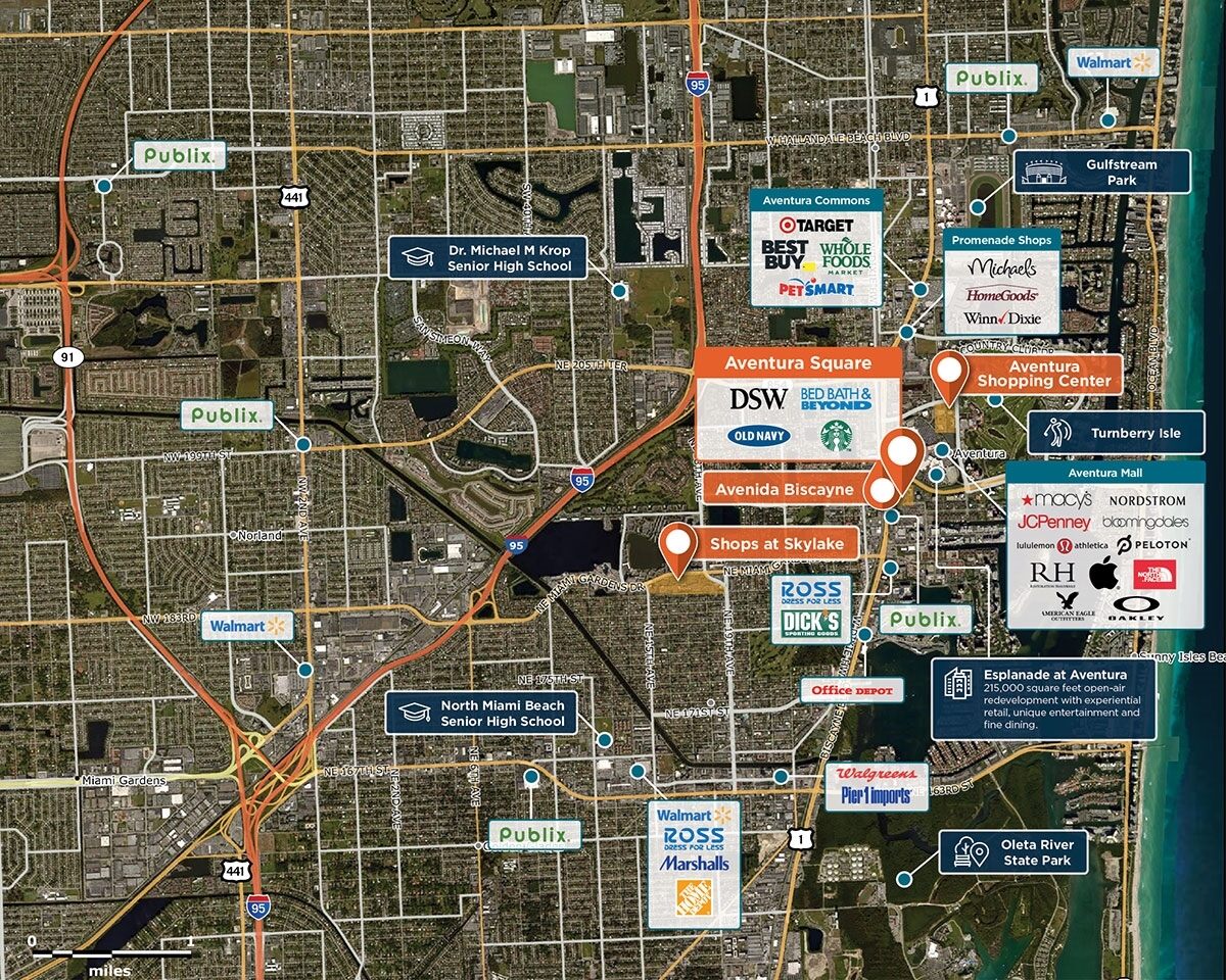 Aventura Square Trade Area Map for Aventura, FL 33180