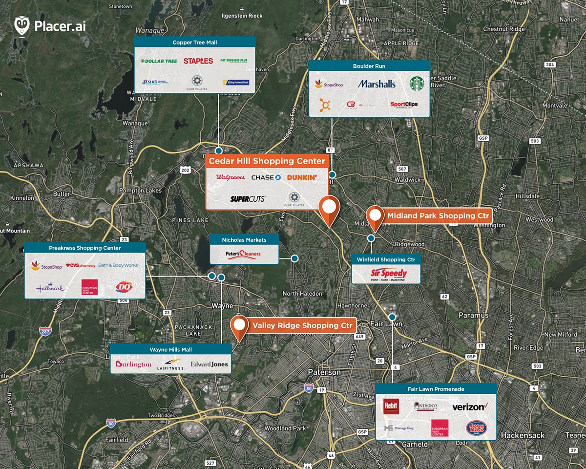 Cedar Hill Shopping Center Trade Area Map for Wyckoff, NJ 07481
