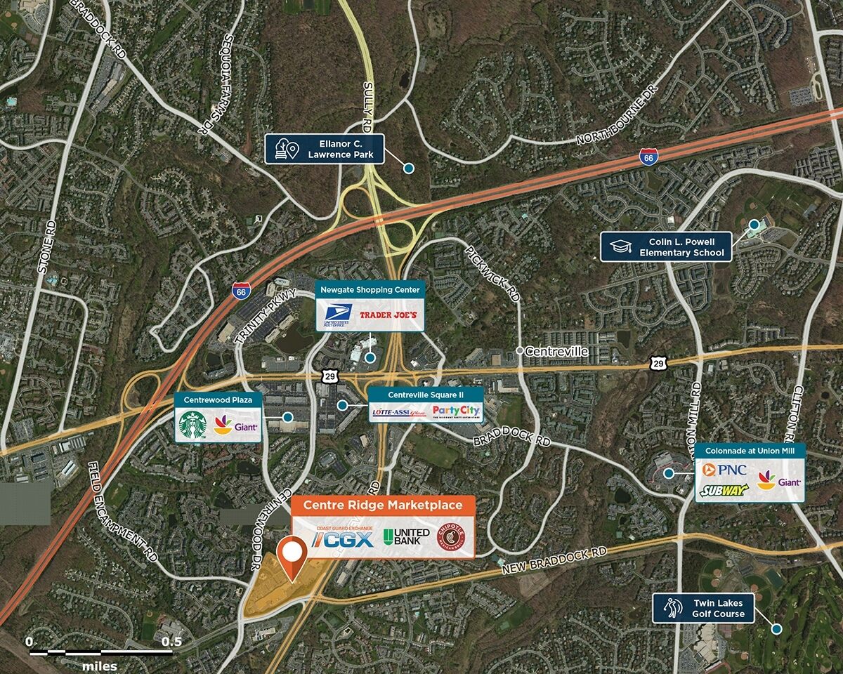 Centre Ridge Marketplace Trade Area Map for Centreville, VA 20121