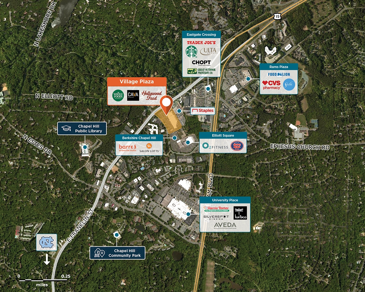 Village Plaza Trade Area Map for Chapel Hill, NC 27514