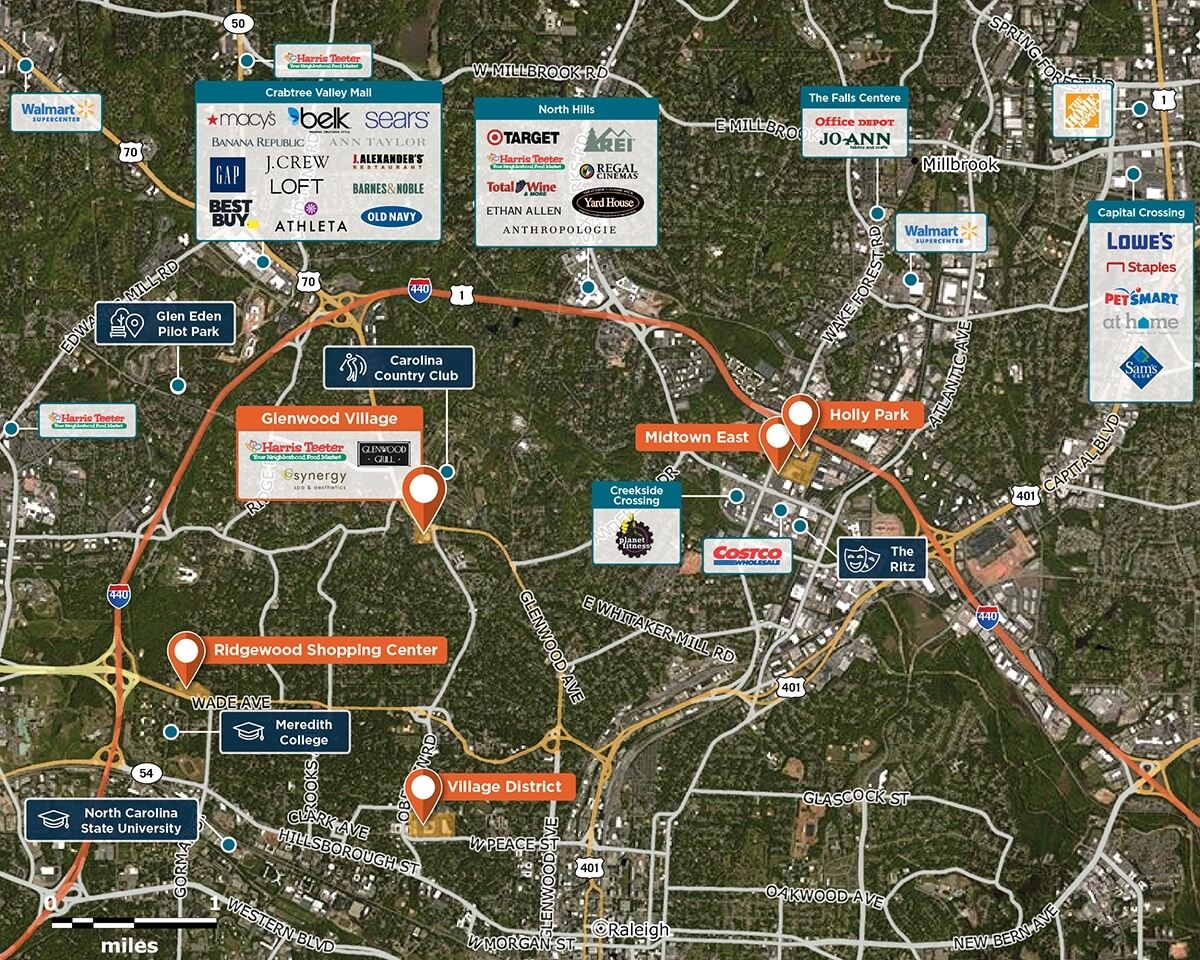 Glenwood Village Trade Area Map for Raleigh, NC 27608