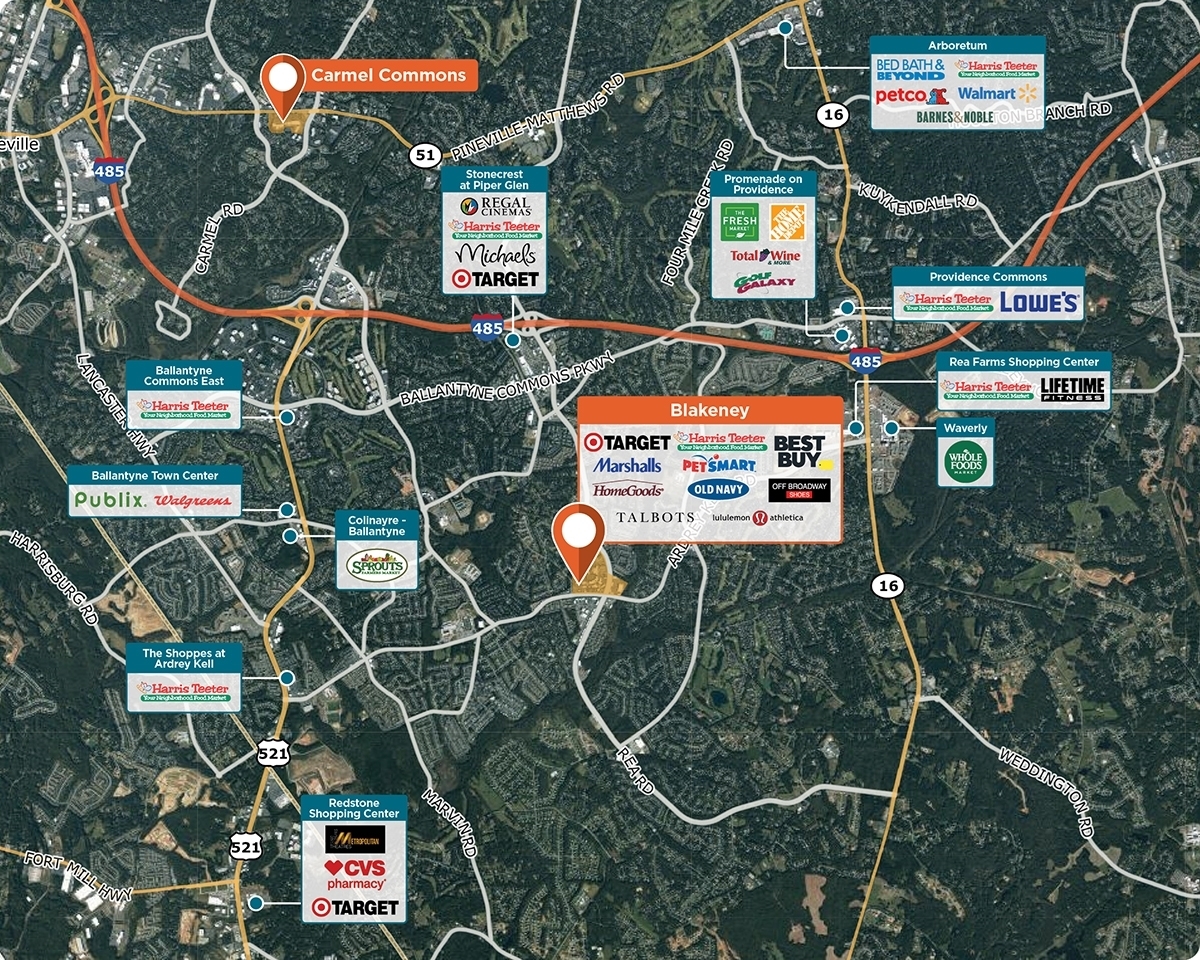 Blakeney Town Center Trade Area Map for Charlotte, NC 28277