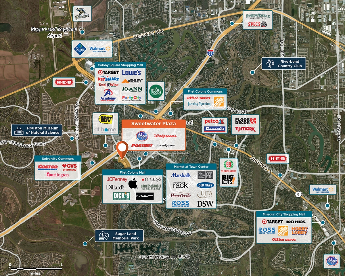 Sweetwater Plaza Trade Area Map for Sugar Land, TX 77479