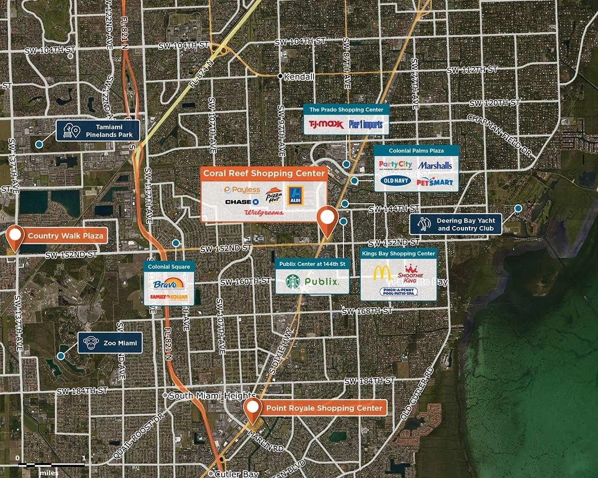 Coral Reef Shopping Center Trade Area Map for Miami, FL 33176