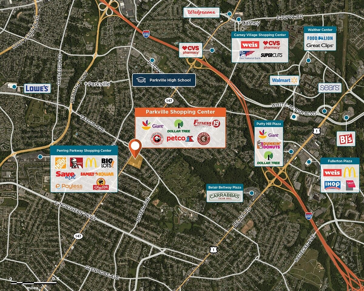 Parkville Shopping Center Trade Area Map for Baltimore, MD 21234