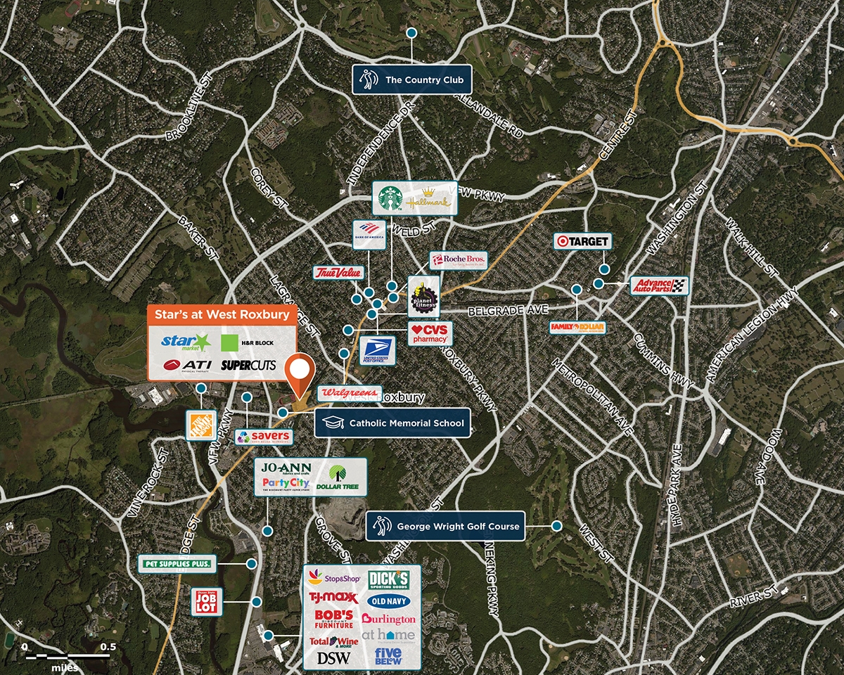 Star's at West Roxbury Trade Area Map for West Roxbury, MA 02132