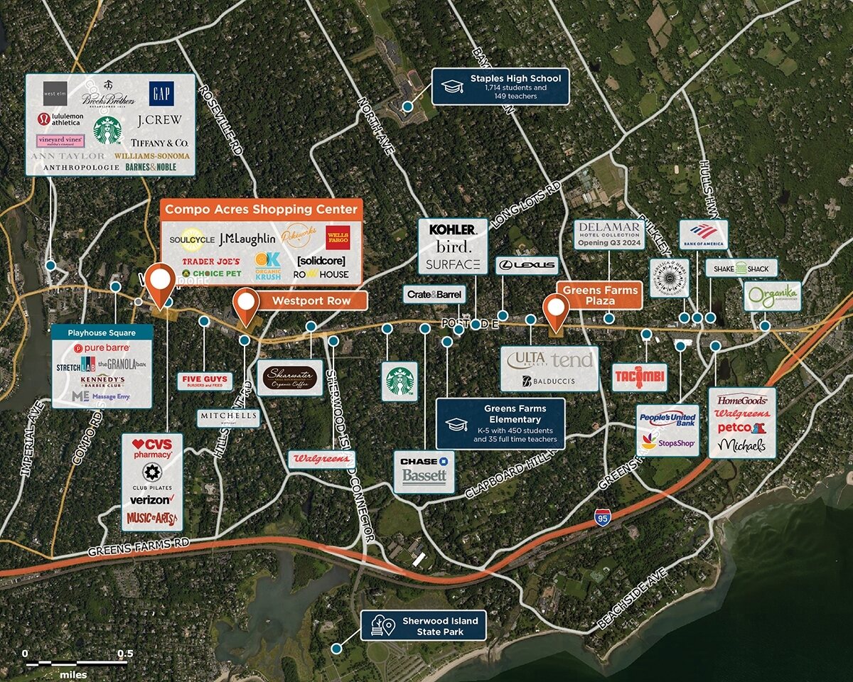 Compo Acres Shopping Center Trade Area Map for Westport, CT 06880