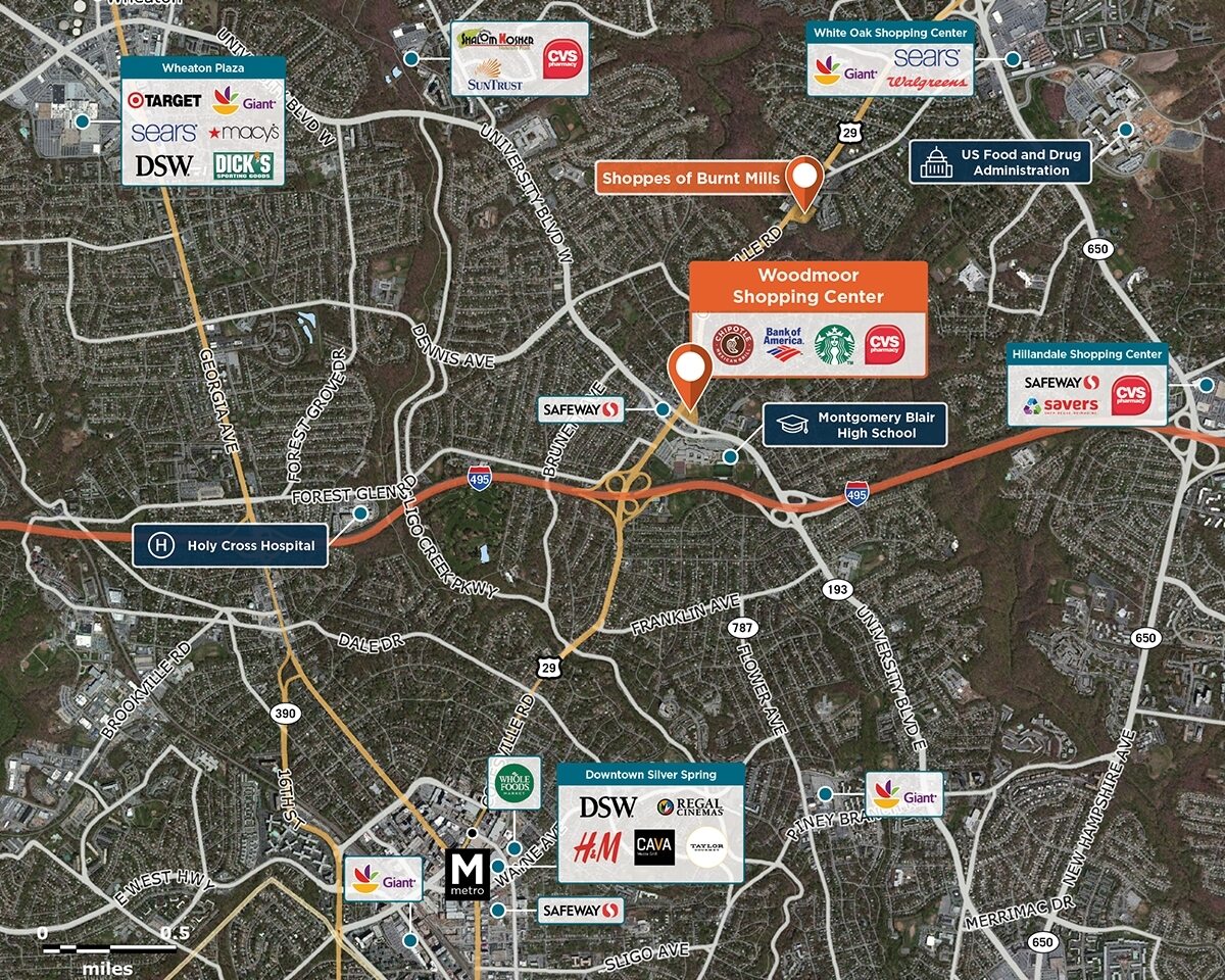 Woodmoor Shopping Center Trade Area Map for Silver Spring, MD 20901