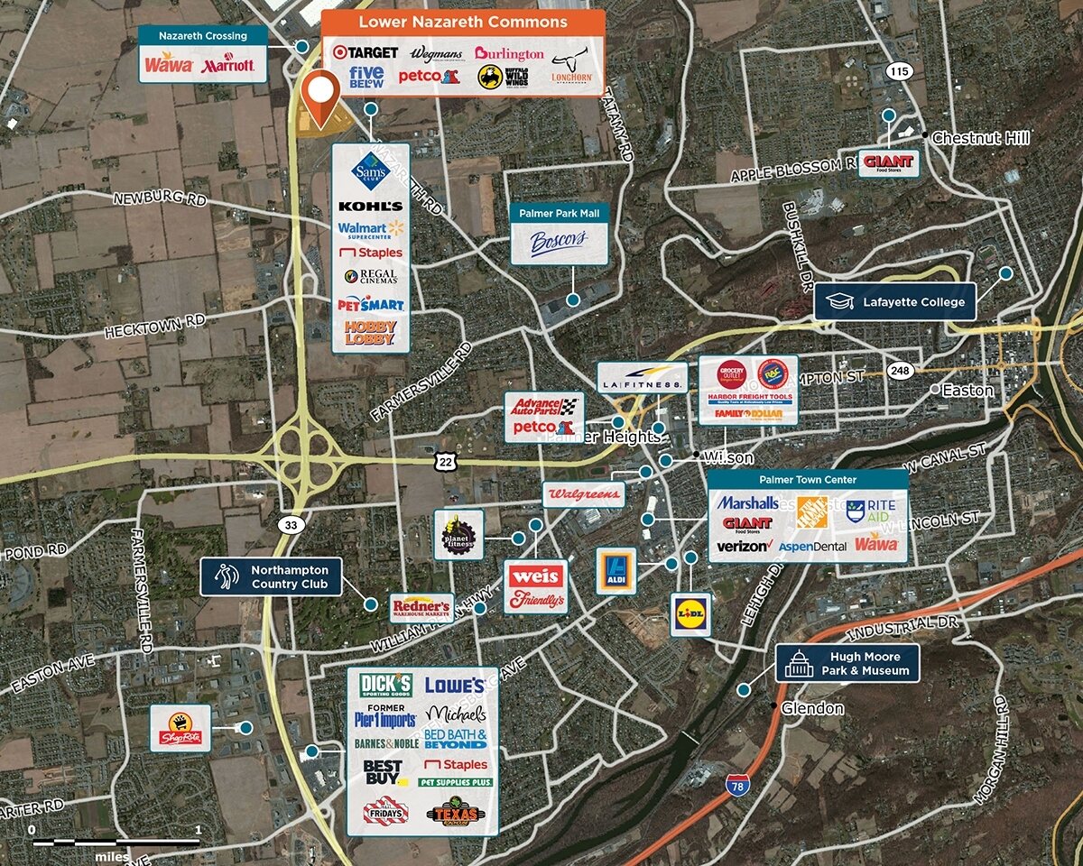 Lower Nazareth Commons Trade Area Map for Easton, PA 18045