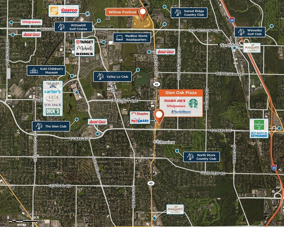 Glen Oak Plaza Trade Area Map for Glenview, IL 60025