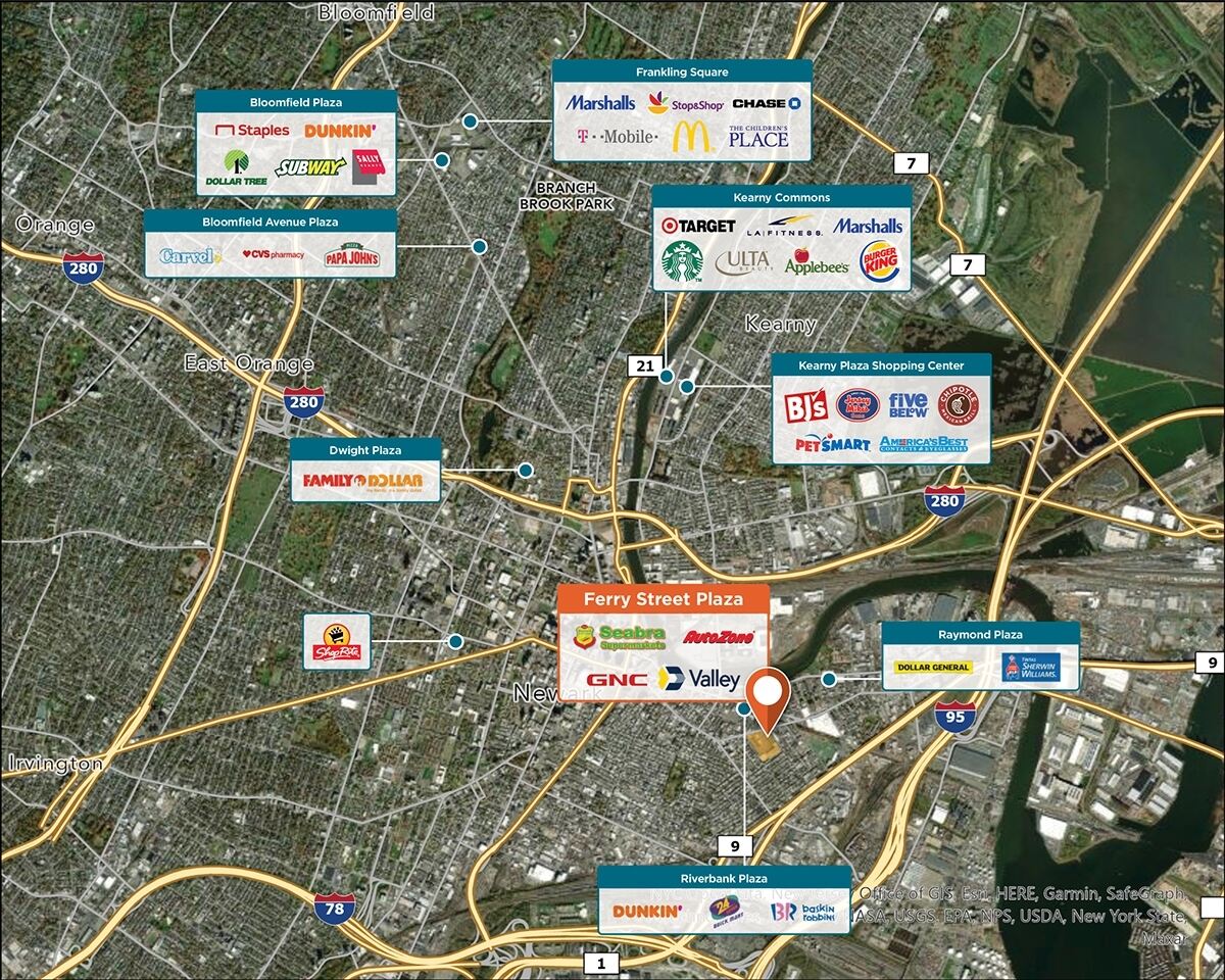Ferry Street Plaza Trade Area Map for Newark, NJ 07105