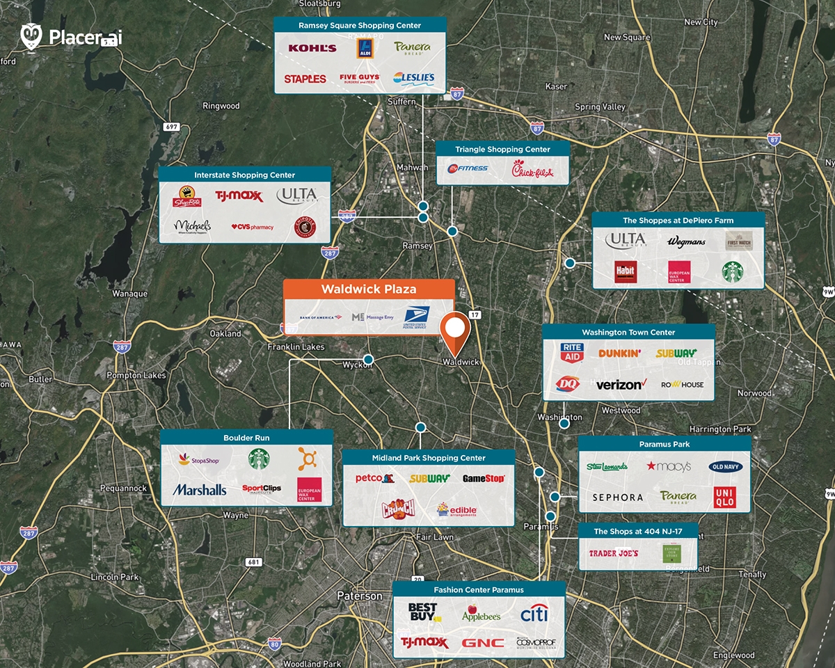 Waldwick Plaza Trade Area Map for Waldwick, NJ 07463