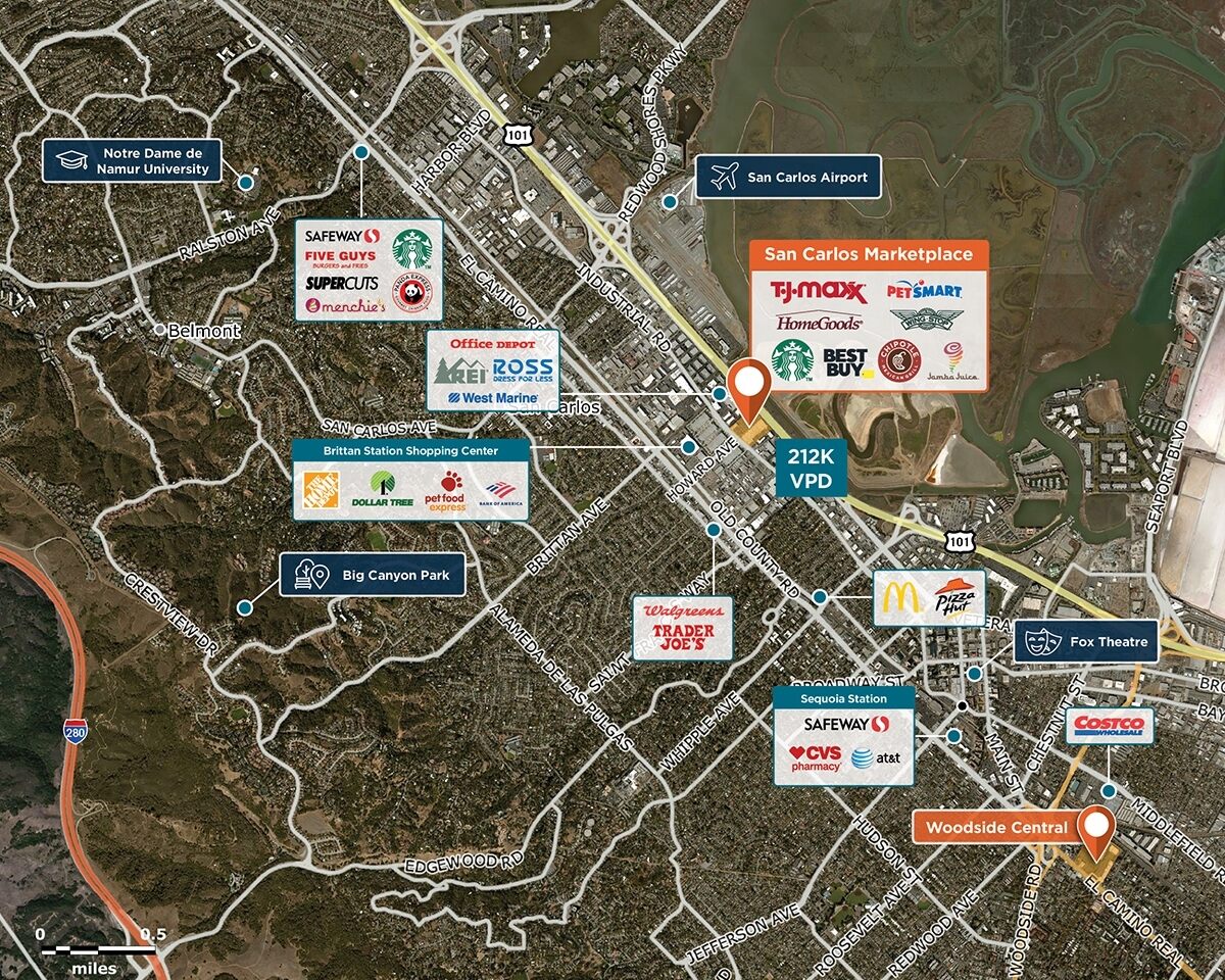 San Carlos Marketplace Trade Area Map for San Carlos, CA 94070