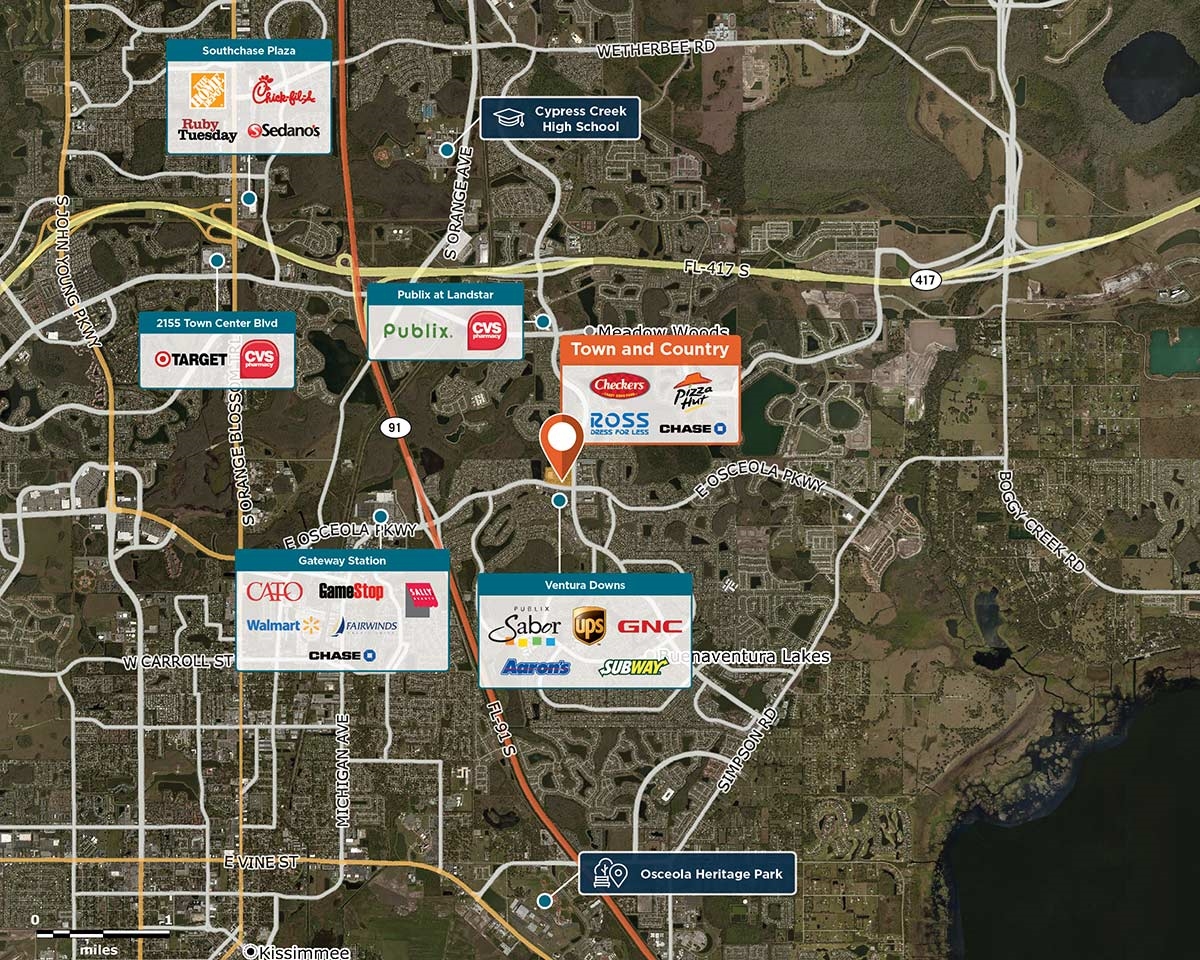 Town and Country - Florida Trade Area Map for Kissimmee, FL 34743