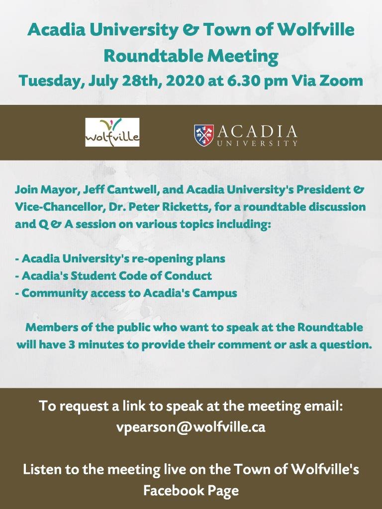 Acadia University And Town Of Wolfville Roundtable Discussion Acadia University