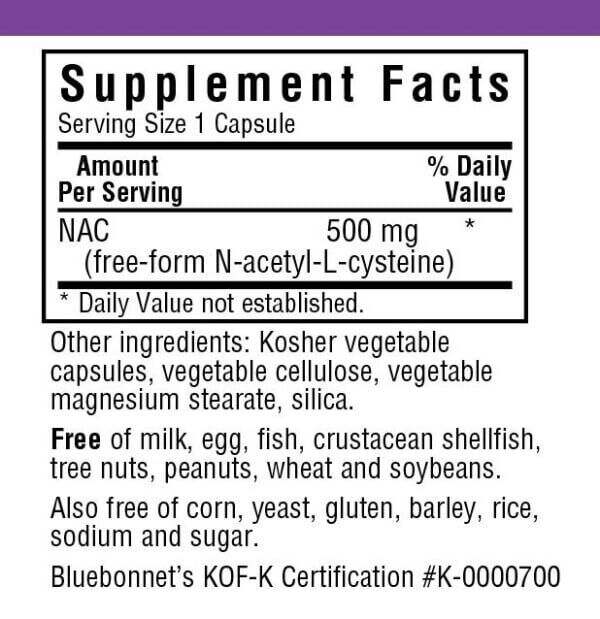 Bluebonnet NAC 500 mg, 60 Veg Capsules