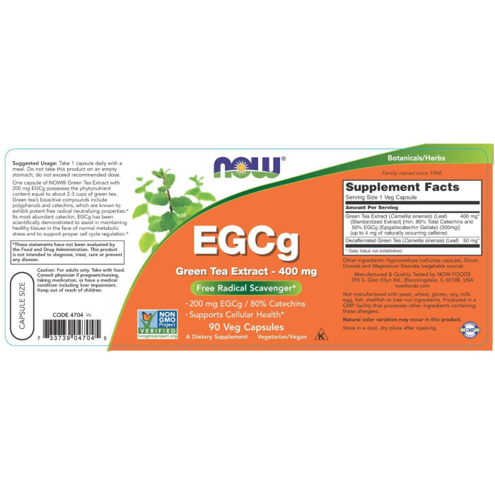Now Foods Extrait De Thé Vert EGCg 400 Mg - 90 Capsules - Complément Alimentaire - Neuf
