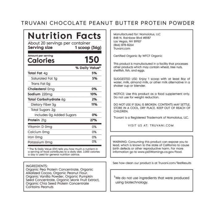 Truvani Chocolate Peanut Butter Plant Protein Powder, 25.75 oz. | Fruitful  Yield